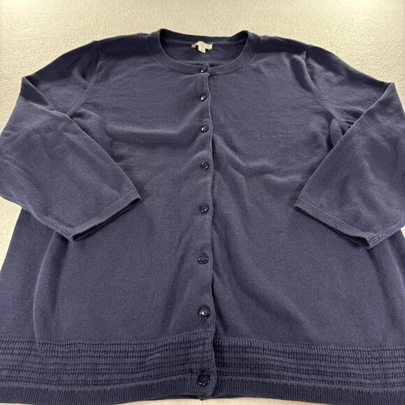 Talbots Women’s XL Blue 3/4 Sleeve Button Cardigan Sweater - Picture 2 of 9